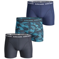 Björn Borg Boxershorts 3er-Pack Marinebau/Mittelblau/Druck - S