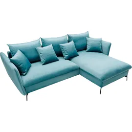 Andas Ecksofa »LIVORNO,258 cm, L-Form,«, Schlaffunktion u. Bettkasten (139/224cm), Samt, Struktur, Webstoff blau