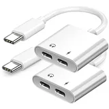 SAROAD 2 PCS USB C auf USB-C Kopfhörer-Ladeadapter, 2-In-1 Typ C Audioadapter mit PD-Schnellladung, USB C Splitter Dongle