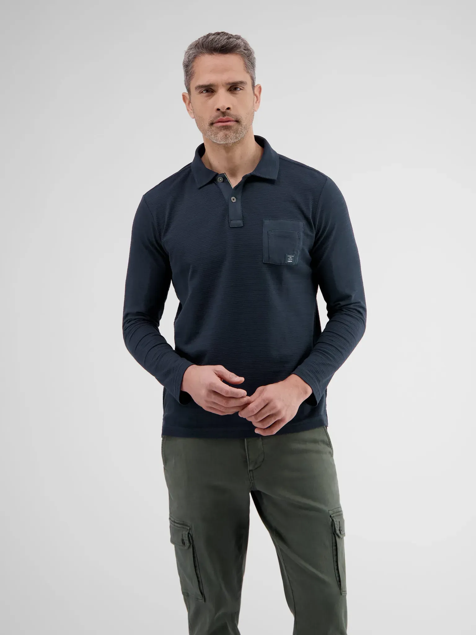 Langarmpolo in Struktur-Baumwollqualität - Classic Navy - XXL