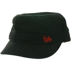 KORN Unisex Baumwoll-Cap im millitärischen Schnitt mit leicht gebogenen Schnitt Schwarz/Rot - One-Size