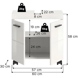 Möbel Boss Waschbeckenunterschrank 58 x 30 cm Weiß Hochglanz