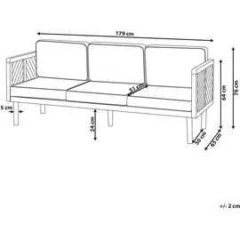 Beliani Gartensofa 3-Sitzer 200 x 80 x 75 cm Hellbraun