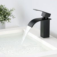 Wasserfall Waschtischarmatur Einhebelmischer Badarmatur Wasserhahn für Bad Waschbecken Armatur,Schwarz