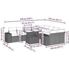 vidaXL Gartensofa-Set 10-tlg. grau Polyrattan