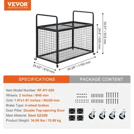 Vevor Ballwagen Rollwagen 1150 x 610 x 912 mm Sportbällen, Abschließbarer Basketballkäfig Ballkäfig, Sportausrüstung für den Innen- und Außenbereich, Rollbar Aufbewahrungswagen aus Stahl für Garagen