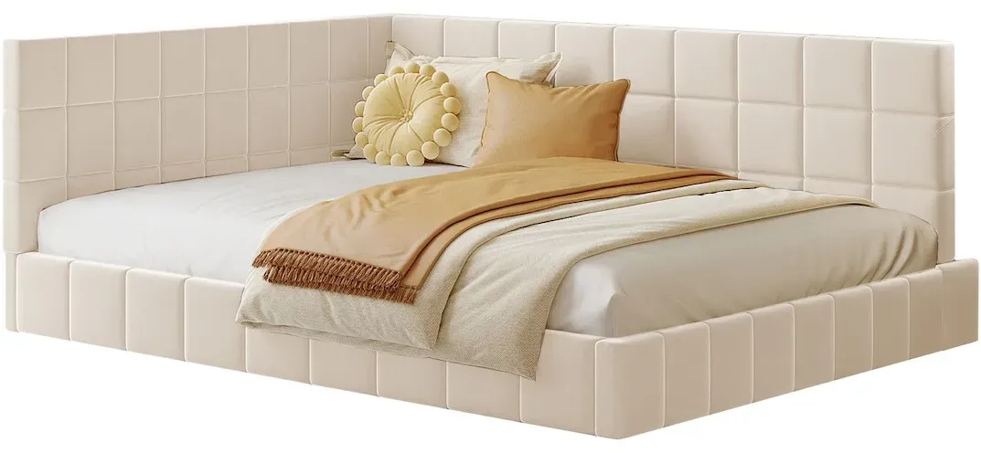 Merax Polsterbett Schlafsofa 140x200 Multifunktionsbett mit Lattenrost aus hautsympathische Samtstoff Beige