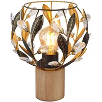 GLOBO Tischlampe Wohnzimmer Tischleuchte Kristalle Nachttischlampe goldfarben, Holz Acryl,
