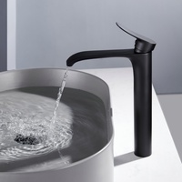 Wasserhahn Bad Schwarz Hoch - Badarmatur Wasserfall Waschtischarmatur Einhebelmischer Mischbatterie Armatur mit Messing