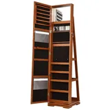 Costway Schmuckschrank mit Spiegel & Regal drehbar abschließbar braun