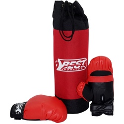 Best Sporting Boxsack und Handschuhe Set für Kinder Rot I Boxhandschuhe 4 oz aus Kunstleder mit Stabiler Polsterung & Klettverschluss I Box Sack 1kg I Boxset mit Sandsack und Gloves