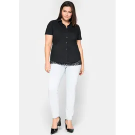 sheego Klassische Bluse Hemdbluse Kurzarm Schwarz 50