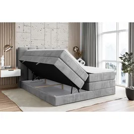 altdecor Boxspringbett mit 2 Matratzen und Topper - 160x200 cm - BOXI1 KING - Hellgrau Samt - Polsterbett mit, H3- und H4- Matratzen, Bettkasten un... - Hellgrau