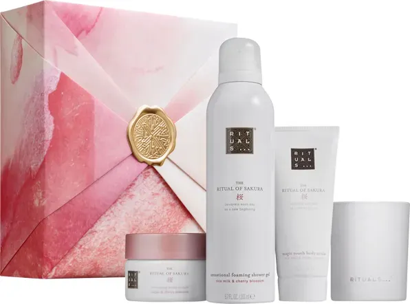 The Ritual of Sakura - Medium Gift Set = Body Cream 100 ml + Body Scrub 125 g + Foaming Shower Gel 200 ml + Scented Candle 140 g