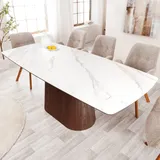 riess-ambiente Design Esstisch UNIQUE 200cm weiß Walnuss Keramik Marmor Säulenfuß - Weiß