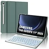 IVEOPPE Tastatur für Samsung Galaxy Tab S9FE/S10FE 10.9", Hülle Tastatur Galaxy Tab S9/S10FE 2025, Magnetisch Beleuchtung mit QWERTZ Keyboard für Samsung S10FE/S9FE/S9 10.9 Zoll 2025, Dunkelgrün