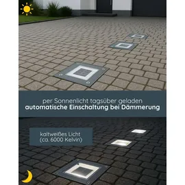 Melitec 3er Set - LED Solar Bodenleuchte SEL05 – Einbauleuchte für Pflastersteine, IP67, bis 750 kg, Edelstahl matt gebürstet, inkl. Akku - Silber