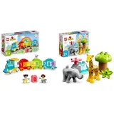 LEGO 10954 DUPLO Zahlenzug - Zählen Lernen, Zug Spielzeug & 10971 DUPLO Wilde Tiere Afrikas Spielzeug-Set für Kleinkinder mit Tierfiguren und Spielmatte, Lernspielzeug ab 2 Jahre