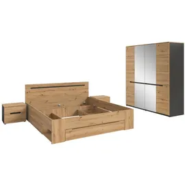 xonox.home Schlafzimmer-Set, (3tlg. Set inkl. Nachtkommoden, Bett 180X200), Basalt grau Nachbildung Melamin beschichtet modern 0x0x0 cm grau