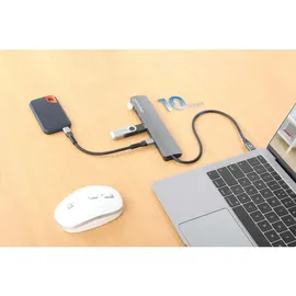 Manhattan 181167 USB-Hub 4+3 Port USB-C®, USB-A USB 3.2 Gen2 10 GBit/s mit USB-C® Stecker, mit Aluminiumgehäuse Space Grau 7-Port