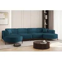 Fun Möbel Wohnlandschaft U-Form Sofa VALENCIA XL in Stoff Scala Blau