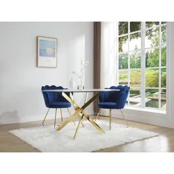 Esstisch rund für 6 Personen - Sicherheitsglas & goldfarbenes Metall - Transparent - COSIMA