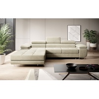 Luxusbetten24 Designer Sofa Calvera mit Schlaf- und Klappfunktion - Samt - Sand - Links - Luxusbetten24 - 2 Jahre Gewährleistung - mind. 14 Tage Rückgaberecht - Beige