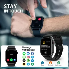 souyie Smartwatch Herren Damen mit Telefonfunktion, 2.04” AMOLED Display, IP68 Wasserdicht Sportuhr, mit Blutdruck, Herzfrequenz, SpO2, Android iOS - Schwarz