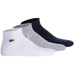 LACOSTE Unisex Sneakersocken, 3er Pack - Baumwollmischung, einfarbig, Logo Weiß/Grau/Dunkelblau 43-46