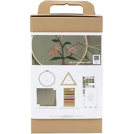 Creativ Company DIY Sets Sticken & Nadelstanzen Kreativ Set Sticken, Staubgrün, Stickrahmen, Kreativ Box