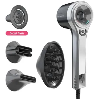 Genius Haartrockner Genius Invictus Hair D7 Ionen Haartrockner 5 tlg, Reise, 1600,00 W, extra langes 2,6 Meter Stromkabel, inklu. Pflege- & Duftaufsatz, innovative negative Ionen-Technologie schwarz|silberfarben