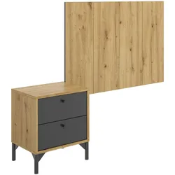 Dmora Kopfteil Colombine, Bettkopfteil für Einzelzimmer, Kopfteil für Einzelbett mit 1 Nachttisch, 99x3h61 cm, Eiche und Anthrazit und Anthrazit