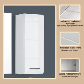 WELLTIME Hängeschrank "Sovana", weiß (korpus, front: weiß, weiß hochglanz), B:30cm H:77cm T:23cm, Holzwerkstoff, Schränke, Hängeschrank, Badezimmerschrank mit 2 Fächern in Weiß - (B/T/H) 30/24/77 cm