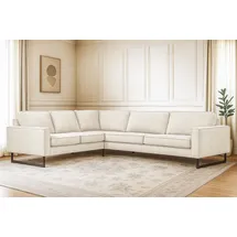 PLACES OF STYLE Ecksofa »Pinto, XXL, 250/290 cm, langer Schenkel, Ottomane«, Cord, Chenille, Lederoptik, mit Keder, Metallfüße, Wellenunterfederung