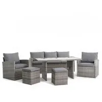 RATTATAN Garten-Relaxset aus Polyrattan mit Sofa, Sesseln, Poufs und Glastisch, Elegant und Komfortabel, für Garten, Terrasse und Balkon – CATANIA
