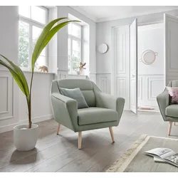 Sessel ANDAS "Bille", grün (mint), B:87cm H:86cm T:90cm, Samtoptik (100% Polyester), Struktur (100% Polyester), Struktur fein (100% Polyester), Luxus-Microfaser weich (100% Polyester), Sessel, Einzelsessel Lounge-Sessel, mit Naht im Rückenkissen und Eiche-Beinen, Design by Morten Georgsen