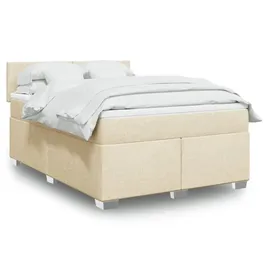 vidaXL Boxspringbett mit Matratze Creme 140x200 cm Stoff