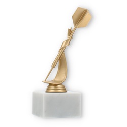Pokal Kunststofffigur Dartpfeil goldmetallic auf weißem Marmorsockel 19,0cm
