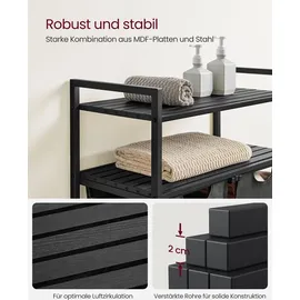 VASAGLE Wäschekorb 2 x 46 L mit 2 Ablagen schwarz-grau