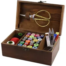 flytreal MissLytton Nähset Box Korb, Holz Hand Home Nähen Werkzeug Kit, Anfänger Universal Nähen Kit Zubehör für Frauen, Männer, Erwachsene, Mädchen, Kinder (Retro Löwenzahn)