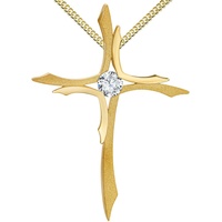 JEVELION Kreuzkette Kreuz Anhänger 585 Gold - Made in Germany (Goldanhänger, für Damen und Herren), Mit Kette vergoldet- Länge wählbar 36 - 70 cm.