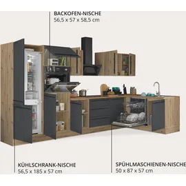 kochstation Winkelküche L-Form 340 x 175 cm schwarz