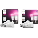 Philips Hue Bundle – 2 x Doppelpackungen Weiß & Farbe Ambiance 810 A60 E27 Smart-Leuchtmittel (4 Glühbirnen), dimmbare LED, 16 M Farben, App- und Sprachsteuerung, funktioniert mit Alexa, Google Home