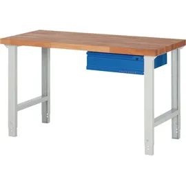 tecwerk Werkbank Ser.BK 650 B1500xT700xH790-1140mm Buche massiv grau/blau 1 Schubl.TW
