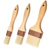Duoleimi Pinsel Set, Backpinsel Naturborsten, Spülmaschinenfest Küchenpinsel für Backen, Kochen, Grillen & Outdoor, Kuchenpinsel Set, 3 Stück.