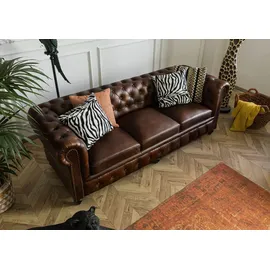 Massivmoebel24 Sofa 3-Sitzer Echtleder 216x82x75 braun Chesterfield #103
