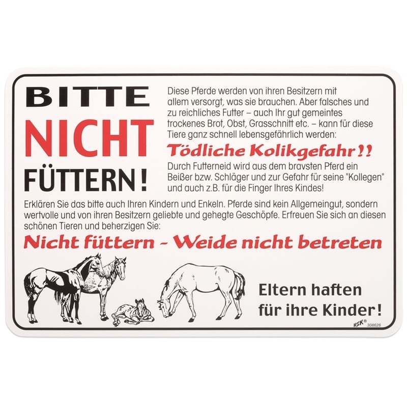 Warnschild Pferdeweide - Bitte nicht füttern! 30x20cm