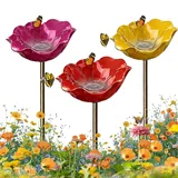 Gartenstecker Vogeltränke, Vogeltränke Stehend, Dekorative Bienentränke, Vogelbad Blume Dekorative Futter und Tränkschale für Vögel und Bienen (3Stk-D)