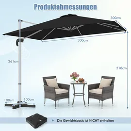 Costway Sonnenschirm rechteckig 300 x 300 cm Blau