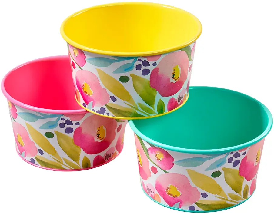 Schale Zink D21H11cm mit Blumenmuster türkis/pink/gelb  - tk/pk/ge